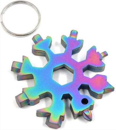 New Age Devi - 18-in-1 Multitool voor in de sneeuw - Ringsleutel Inbussleutel Schroevendraaier Flesopener Mesje - Snowflake design - Parelmoer Kleurrijk