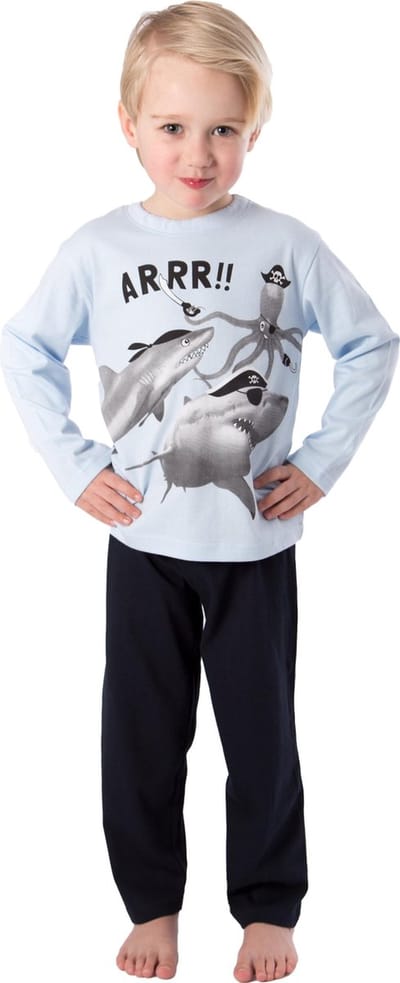 Amantes Jongens Pyjama 100% katoen lange mouw - blauw Haai Piraat - maat 104/110