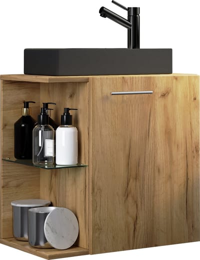 2-delige badkamermeubelset gastentoilet gastentoilet wastafel klein smal Hausa-BL