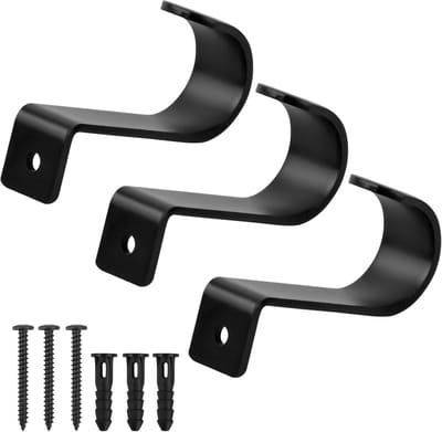 SnelShoppen - Curtain Rod Holders Zwart - 3 Stuks Muurbevestiging met Schroeven - 9cm x 2cm - IJzer, Maximaal 25 kg - Voor Zware Gordijnstangen