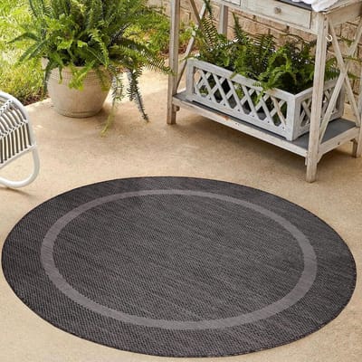 Tapijt voor binnen en buiten, wasbaar, weerbestendig, 160 cm, rond, zwart, balkontapijt, waterdicht, tapijt, keuken, 160 cm, ronde rand, design, voor camping, tuin, terras