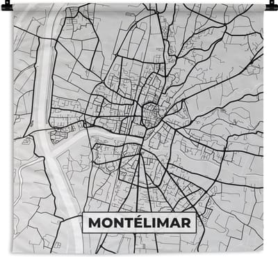 Wandkleed - Wanddoek - Plattegrond – Montélimar – Stadskaart – Kaart – Frankrijk - 180x180 cm - Wandtapijt