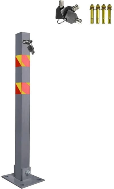Aufun Parkeerblokkering, Inklapbaar, Met 3 Sleutels En Waarschuwingsstrepen, 65 Cm Parkeerpalen, Staal, Robuuste Voet, Stabiele Park-Poller-Set (1 Stuk)