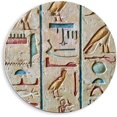 Forex Wandcirkel - Gekleurde Hiërogliefen - 40x40cm Foto op Wandcirkel (met ophangsysteem)