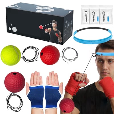 Reflexbal Set - Boks Training - Hand-Oog Coördinatie - Verstelbare Hoofdband - 6 cm Bal Diameter - Meerdere Ballen