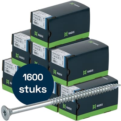 Radix Torx 20 Spaanplaatschroef - Platkop + Snijpunt - 4,5 x 80mm/50 - Verzinkt - Deeldraad (1600 stuks) VOLLE DOOS!