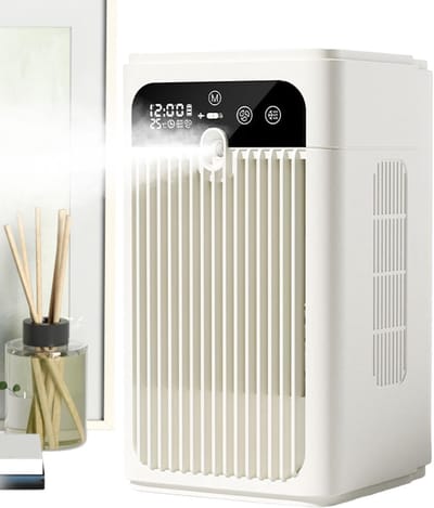 VHV - Luchtkoeler - Mini airco - Mobiele luchtkoeler - Tafelventilator - Oplaadbaar - Stil - Voor slaapkamer en bureau - 23.3 x 13.2 x 13.9 cm - Gebroken wit
