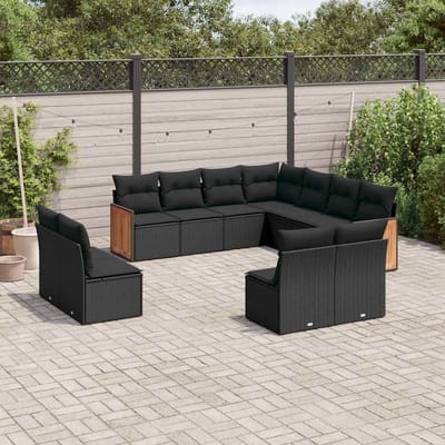 vidaXL - 11-delige - Loungeset - met - kussens - poly - rattan - zwart