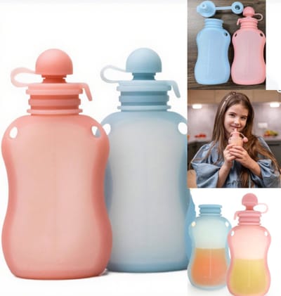 Bewaarzakjes voor moedermelk - Siliconen Feeder - Bewaarzakjes voor babyvoeding - Borstkolf koppelbaar - Wasbaar en vriezerbestendig - 2-pack (150 ml) - Blauw en roze - Knijpontwerp - Gezond en draagbaar - Geschikt voor fruit- en yoghurtsmoothies