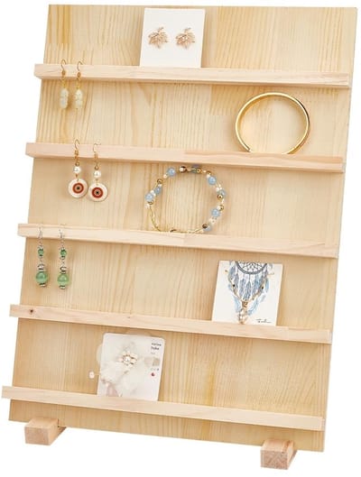 Dailygoods- Oorbelhouder 5-laags - Houten Sieradenstandaard - Oorbellenrekje - Presentatiestandaard - Draagbare Vitrine - Afmetingen 38,5 cm hoog