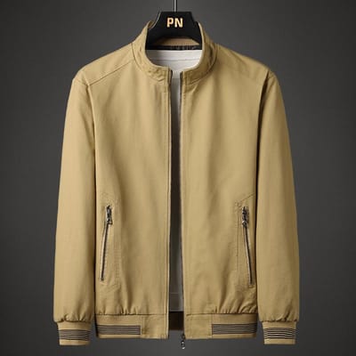 Nouvelle Veste Printemps et Automne Veste Décontractée pour Homme Fermeture Éclair Col Montant Haut Veste en Coton Lavé 5XL brown