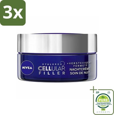 3 x NIVEA - Nachtcrème - CELLular Expert Filler Anti-Veroudering - Voor alle huidtypes - Met Hyaluronzuur & Foliumzuur - Anti-Rimpel & Hydraterend - 50 ml - Grootverpakking - Nivea Anti-rimpel Crème - Nachtcrème - Hyaluronzuur - Filler - Anti-aging