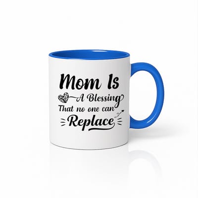 Mom Is A Blessing Koffiemok Blauw/Wit - Met Blauw Oor en Binnenkant - 330ml - Uniek Moederdag Cadeau