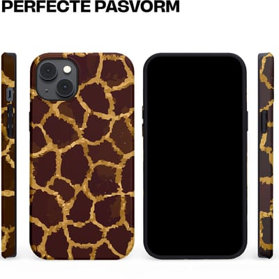 Casetastic hoesje geschikt voor Apple iPhone 14 Plus - MagSafe - Dubbellaagse bescherming - Afrikaanse Giraffenprint - Fashion Case - Zwart Bruin Goud Olijfgroen