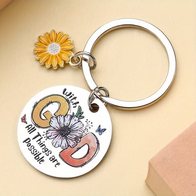 VANDAAG VERZONDEN - Sleutelhanger - Kruis - Metaal - Christelijk - 'With God all things are possible'