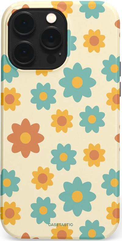 Casetastic hoesje geschikt voor Apple iPhone 14 Pro Max - MagSafe - Dubbellaagse bescherming - Retro bloei - Fashion Case - Crème Mintgroen Goud Perzik