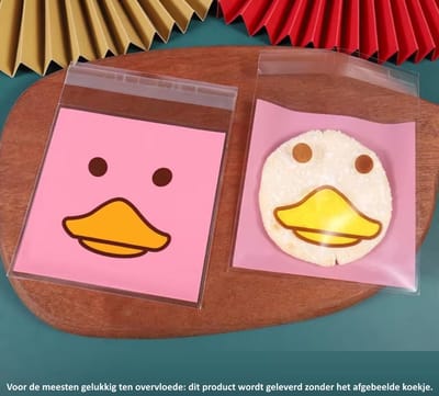 50x Transparante Uitdeelzakjes Eend Design Roze 10 x 10 cm met plakstrip - Cellofaan Plastic Traktatie Kado Zakjes - Snoepzakjes - Koekzakjes - Koekje - Cookie Bags Duck