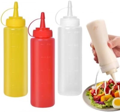 Famanu – Knijpfles set van 3, 250 ml, gekleurde flessen voor ketchup, mosterd en mayonaise