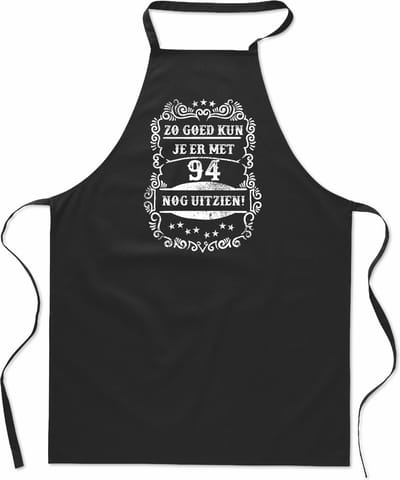 Zo goed met - 94 jaar - Keukenschort Classic - 100% katoen - leeftijd - geboortejaar - verjaardag en feest - cadeau - kado - unisex - zwart - Unisex