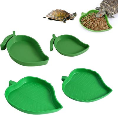 Waterbak voor Terrarium, Set van 4 Waterbakken voor Schildpadden, Bladvormige en Mango Fruitvormige Voedingsbakken voor Hagedissen en Reptielen, Ideaal voor Aquatische Huisdieren