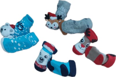Baby - Kerstsokken - Set van 4 paar - Huissokken - Sokken - Unisex - kinderen - New Born - Warme wintersokken - Anti-slip - Kleur Meerkleurig - Maat 50-56 - Kerst - Kraamcadeau/Cadeau