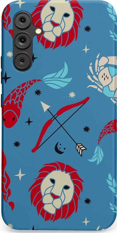 Casetastic hoesje geschikt voor Samsung Galaxy A34 (2023) 5G - Dubbellaagse bescherming - Zodiac in verbinding - Fashion Case - Petrol Bordeaux Grijs