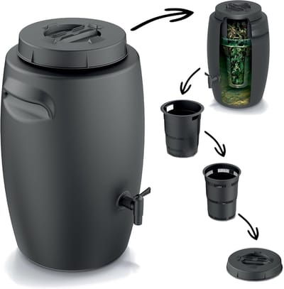 Compost Bak - Bio Afval Container - Meststof Maken - Met Kraan - 55 Liter - Antraciet