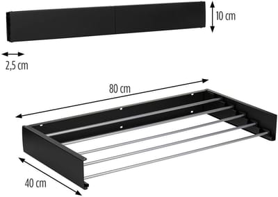 Ceruzo Wanddroogrek - 80 x 40 cm - Wasrek - Droogrek - Inklapbaar -Zwart