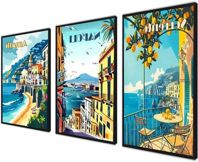 Poster Set Amalfikust - Wandprints Muurdecoratie - Woonkamer Decoreren - Set van 3 Prints - 21x30 cm - Mediterraans