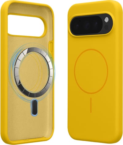 kwmobile Telefoonhoesje voor Google Pixel 10 Pro XL - Hoes met siliconen randen en magnetische achterkant compatibel met MagSafe, in stralend geel