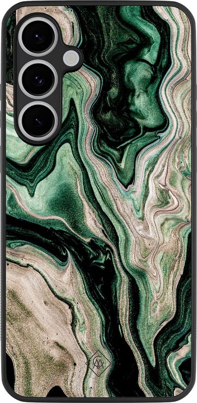 Casimoda® hoesje - Geschikt voor Samsung Galaxy S24 FE - Groen marmer / Marble - Zwart TPU Backcover - Marmer - Groen
