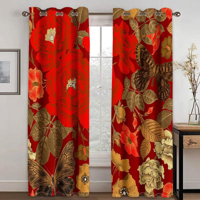 Premium Stijlvolle Scharlaken Rode Kleurrijke Bloemen Zonnescherm Vintage Raambekleding Ontworpen Woonkamer Slaapkamer Badkamer Keuken Deuren Huis Decoratie W50 X H130(CM)X2&Grommet Top