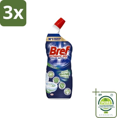 3 x Bref WC - Ultimate Gel Color Activ+ - Toiletreiniger - Citrus - 700 ml - Grootverpakking - Toilet Schoonmaken - Toiletreiniger - Wc Reiniger - Anti-kalk - Anti-vuil