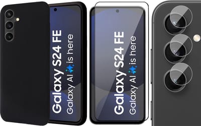 Hoesje geschikt voor Samsung Galaxy S24 FE - Screenprotector Volledig Dekkend Glas & Camera - Mat Back Case Zwart