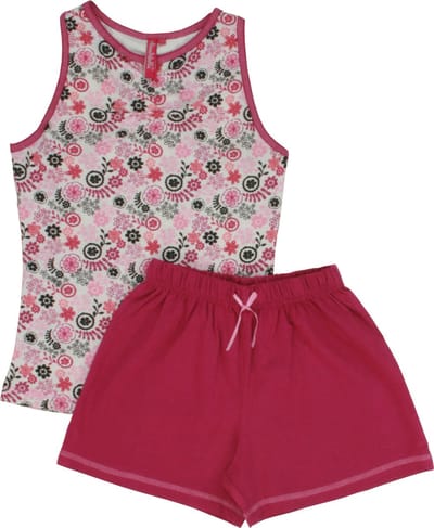 Annarebella Meisjes Shortama -100% Katoen-Fuchsia - Maat 152