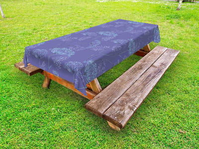 ABAKUHAUS Bloemen Buitentafelkleed, Bloementakjes Vennel Kunst, Decoratief Wasbaar Picknicktafelkleed, 145 x 210 cm, Blauw Violet Hemelsblauw