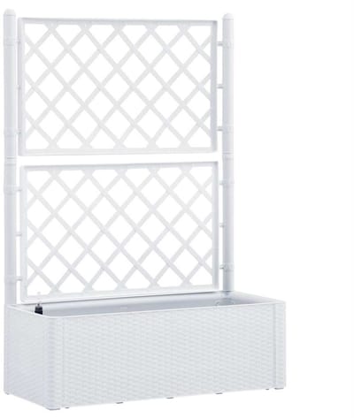Plantenbak met klimrek - Bloembak - Weerbestendig - Met trellis - Buiten - Plantenrek - Rechthoekig - Wit