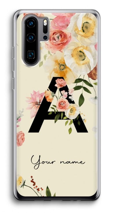 Gepersonaliseerd - Case Company® - Hoesje geschikt voor Huawei P30 Pro hoesje - Flirty Flowers Monogram - Soft Cover Telefoonhoesje - Bescherming aan alle Kanten en Schermrand