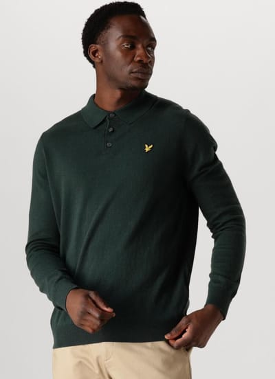 Lyle & Scott Cotton Merino Long Sleeve Knitted Polo Truien & Vesten Heren - Sweater - Hoodie - Vest- Donkergroen - Maat XS
