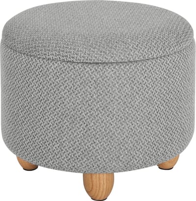 Pelor Lichtgrijze Poef met Opbergruimte - Gestoffeerde Poef met Deksel en Opslag - 39x33 cm - Ruimtebesparend en Multifunctioneel