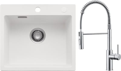 CECIPA max Spoelbak Keuken 40x45CM - Granieten spoelbakken - Spoelbakken Keuken Met keukenkraan met uittrekbare uitloop - Enkele spoelbakken Incl. Sifon en Afvoerzeefje - Wit