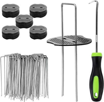 Membraanharingen voor onkruidbestrijding met bufferringen - 50 stuks, 150 mm, voor tuinlandschap en bodembedekking