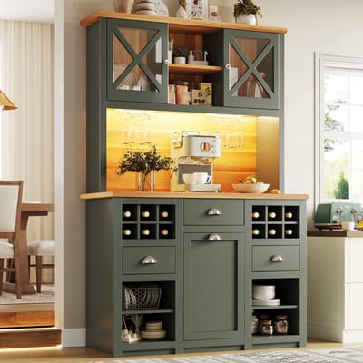 STILVORA Keukenkast - Hoge Opbergkast Met Led En Stopcontacten - Voor Keuken En Eethoek - MDF En Glas - 120x45x188 Cm