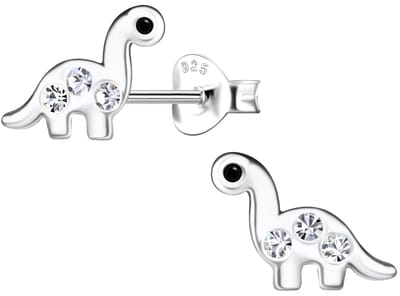 Joy|S - Zilveren dino oorbellen - 10 x 7 mm - dinosaurus - kristal - kinderoorbellen