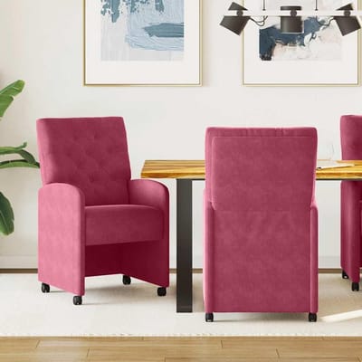 Eetkamerstoelen Wieltjes - Stoelen Set - Comfortabel Zitten - Ergonomisch Design - 58x67x97 cm - Wijnrood