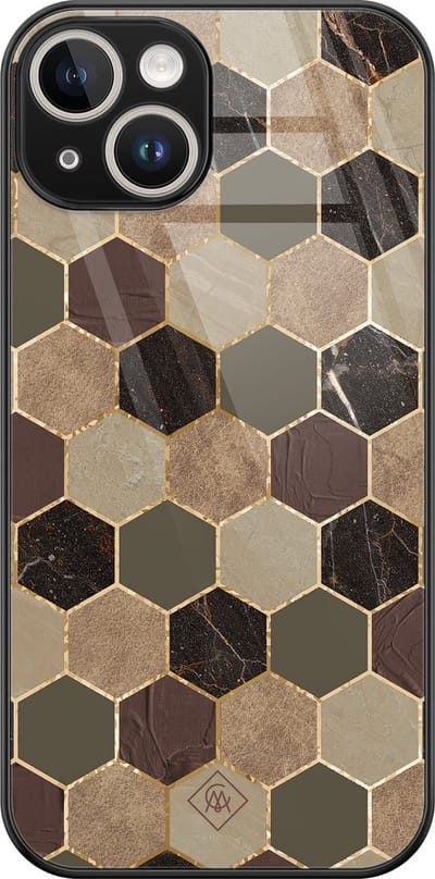 Casimoda® hoesje - Geschikt voor iPhone 13 - Kubus Bruin Groen - Luxe Hard Case Zwart - Backcover telefoonhoesje - Bruin/beige