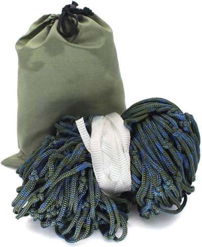 Tuin Hangmat - Kampeerhangmat Net - Buiten Ontspannen - Handgeweven Nylon - 260 x 100 cm - Blauw Camouflage