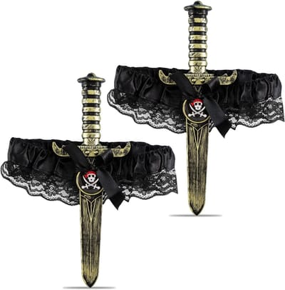 Verstelbare Zwarte Garter met Strik en Zwaard voor Piratenkostuum, Perfect voor Feestjes, Huwelijk en Carnaval