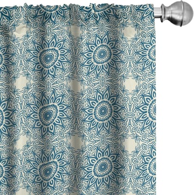 ABAKUHAUS Blauwe Mandala Gordijnen – 2x75x225 cm – microvezel, halfschaduw