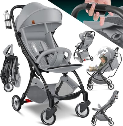 Kinderwagen Inklapbaar - Reisbuggy Compact - Veilig Vervoer - Eenvoudig Vouwmechanisme - Tot 15 kg - Grijs
